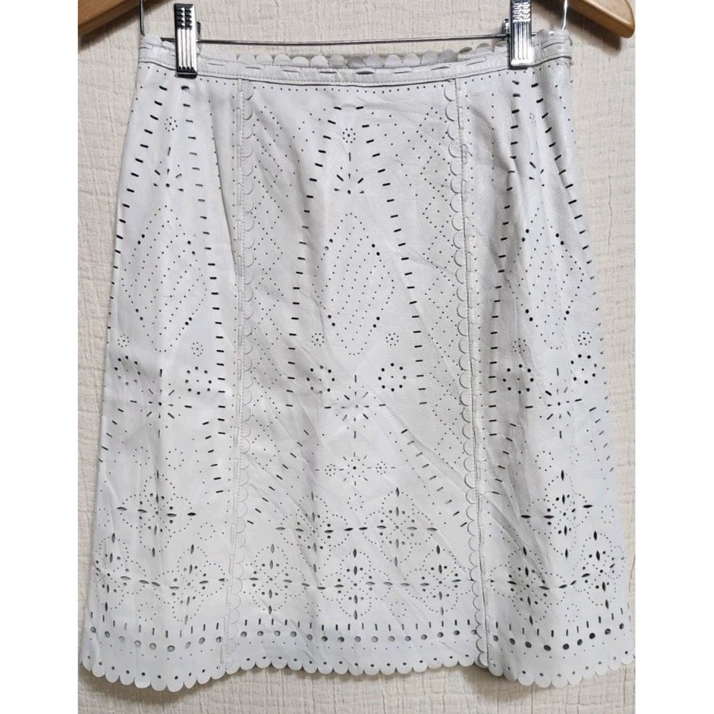 Worth Skirt A Line Midi‎ Laser Cut Out White Leather Lined Womens Sz 2 Western